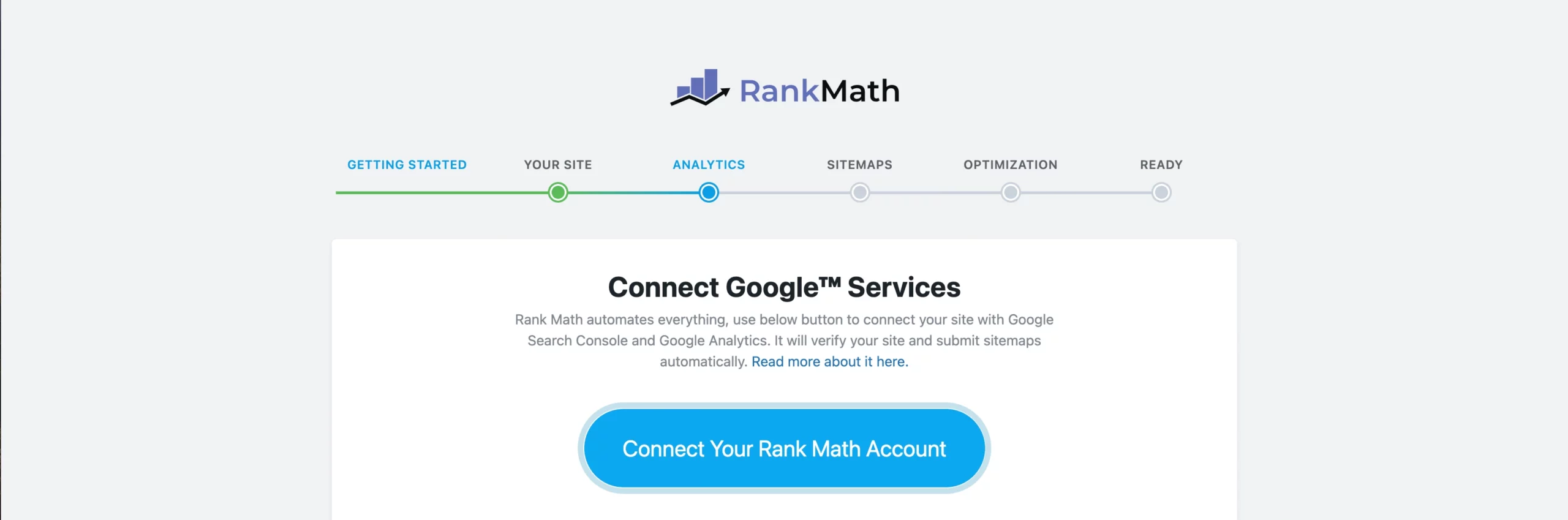 Rank Math - connect your Google account